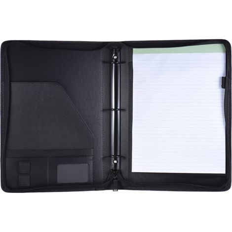 Porte-documents multifonctionnel professionnel A4 en cuir PU avec fermeture éclair, compartiments pour feuilles mobiles, porte-cartes de visite et bloc-notes