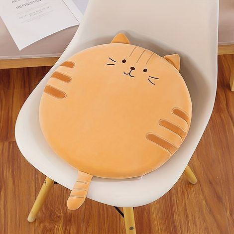 Coussin chaud pour l'automne et l'hiver, coussin rond mignon avec motif chat souvenir pour chaise de bureau, chambre d'étudiant ou autre. (1/5)