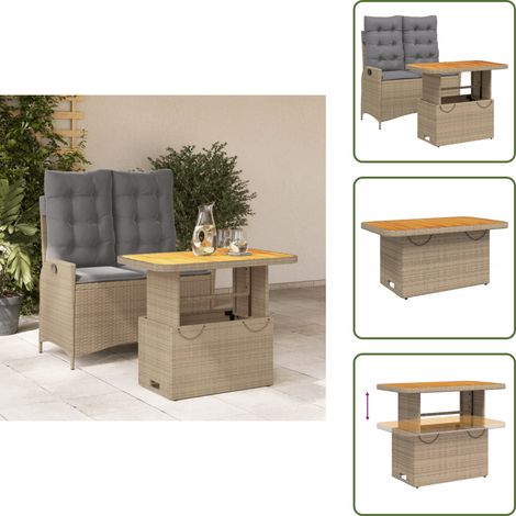 The Living Store Set comedor de jardín 2 pzas con cojines ratán sintético beige - Banco de jardín