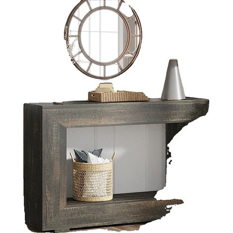 Mesa consola, estilo retro, almacenamiento práctico, gris oscuro (1/2)