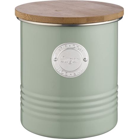 Sucrier avec couvercle Vert pastel Boîte de rangement pour sucre de cuisine 1 l Récipient à sucre en acier Boîte de conservation hermétique en bambou (1/4)