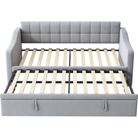 Letto banquette convertibile 2 in 1 in velluto grigio chiaro 90 x 190 cm con porte USB (1/5)
