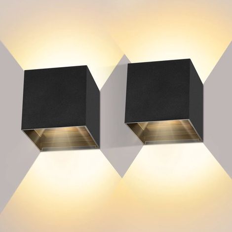 Set di 2 lampade da parete: lampada cubica,lampada da esterno,per interni ed esterni,colore nero,lampada a LED,10×10 cm,12 watt (1/5)