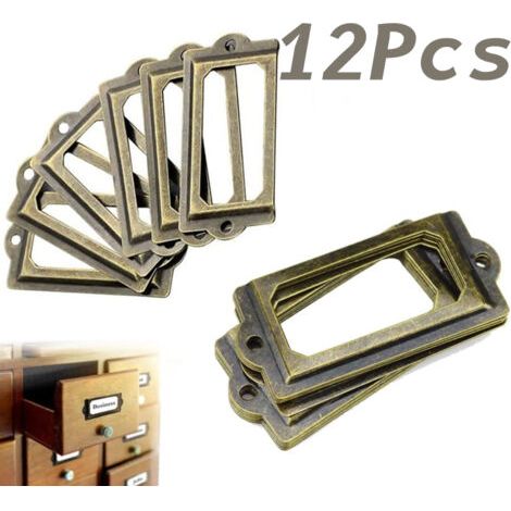 12 Stück Antik Messing Box Label, Möbelgriff, Möbelschrank Schubladenbox, Metall Pull Frame Griff Datei Visitenkartenhalter