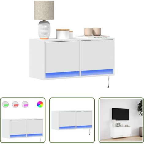 Armoire TV murale - Meuble TV mural avec lumières LED blanc 80x31x35 cm (1/5)