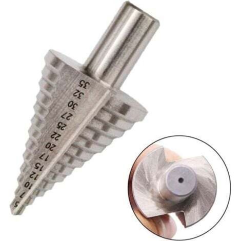 Broca cónica escalonada, 13 pasos 5 mm-35 mm Broca escalonada HSS 4241 Broca escalonada Herramienta de corte de agujeros de titanio con punta cónica y punta hexagonal Kit de herramientas HSS para acer (1/5)