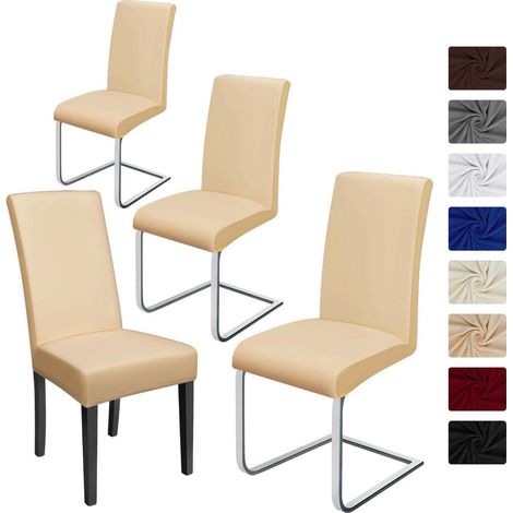 Stuhlhussen 4 Stück, Stretch-Stuhlbezug, bi-elastisch, pflegeleicht, beige (1/5)
