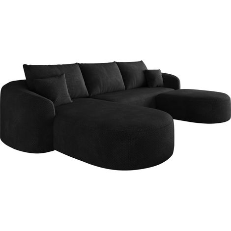 Sofá rinconera en U de 266 cm de tejido negro, modular, sin montaje, HOMVRA (1/5)