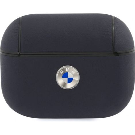 Étui BMW BMAPSSLNA pour AirPods Pro, bleu marine, en cuir véritable, logo argenté