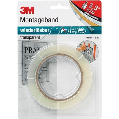 Cinta adhesiva de doble cara transparente 3M 5 m x 19 mm (1/2)