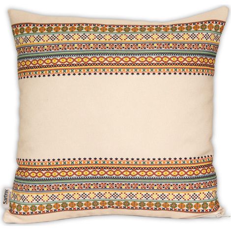 Taie d'oreiller folk Krzczonowski beige (1/2)