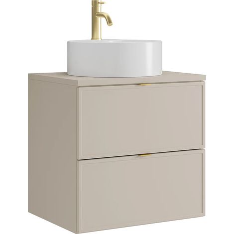 Meuble de salle de bain suspendu avec vasque à poser ronde et robinet - Beige - 60 cm - ONDIL (1/5)