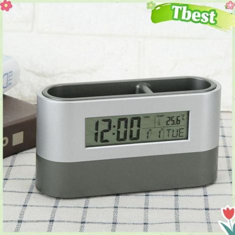 Tbest Horloge LCD Horloge électronique Numérique avec Porte-stylo, écran LCD pour Décoration de Bureau, luminaire pendule (1/4)