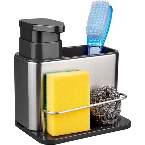 Jabonera - Dispensador de jabón de cocina 3 en 1, con soporte giratorio y bandeja de drenaje. (1/2)