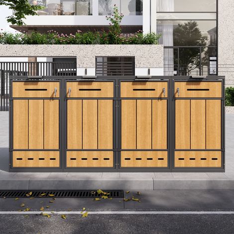 Cache-Poubelle Extérieur 4 Bacs (120L-240L), Abri pour Poubelles avec Portes Doubles et Aérations, Verrouillable, 264x80x118 cm