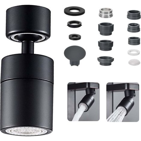 Embout de robinet pivotant à 360 °, M22/M24 à double fonction pour robinet de cuisine avec 2 types de jets, aérateur, rallonge de robinet pour cuisine, salle de bain (noir) (1/5)