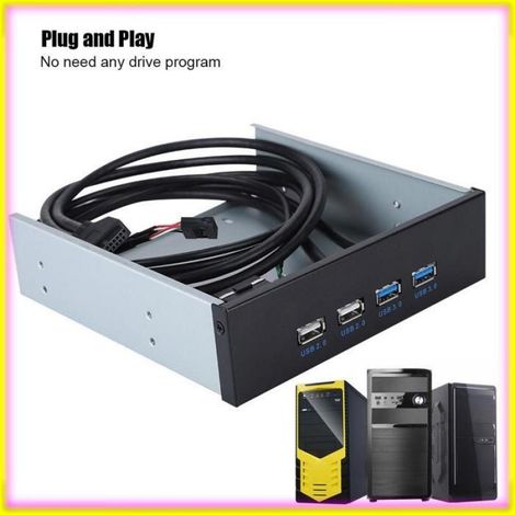 Panneau de lecteur optique en métal, 5.25 pouces, 19 broches, 9 broches vers USB 3.0, USB 2.0, 4 ports, Plug And Play Hub Compatible (1/4)