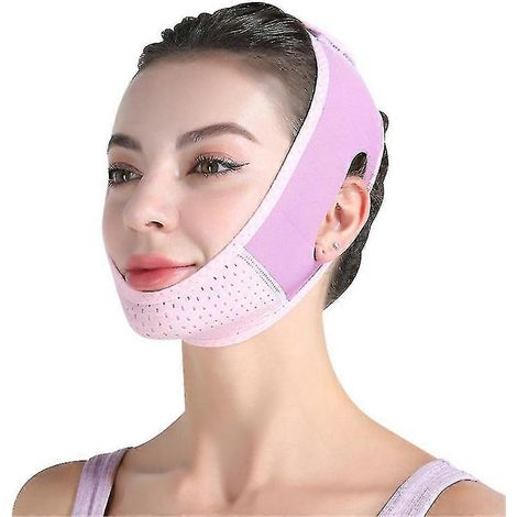 Wiederverwendbare V-Linien-Maske, Gesichtsstraffungsband, Doppelkinnreduzierer-Pink Purple