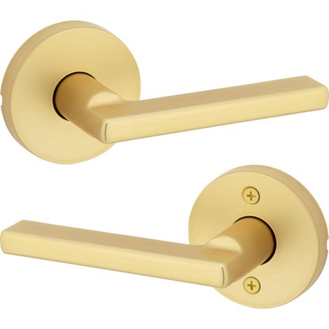 Poignée de porte intérieure de passage - Levier pour portes de placard et de couloir - Poignée réversible non verrouillable - Laiton satiné - Avec protection microban (1/5)