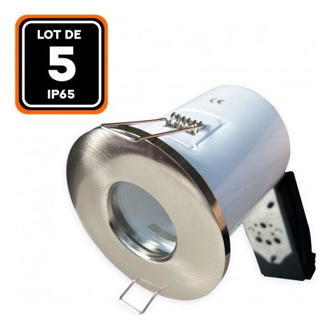 Europalamp – Lot de 5 spots encastrables IP65 – Alu brossé – Douille GU10 – Compatible avec ampoules jusqu'à 7W – Installation en intérieur (1/4)