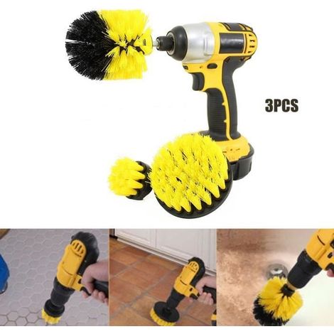 Kit 3pcs Brosses Nettoyage Pour Perceuse Electrique Salle De Bains Cuisine - Jaune (1/4)