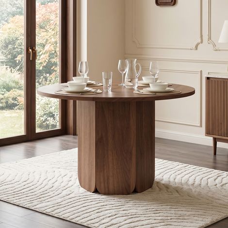 Table de salle à manger ronde, 120 x 120 cm, idéale pour 4 à 6 personnes, design classique, style minimaliste scandinave, haute qualité, durable et résistante aux rayures, couleur noyer (chaises non i (1/5)