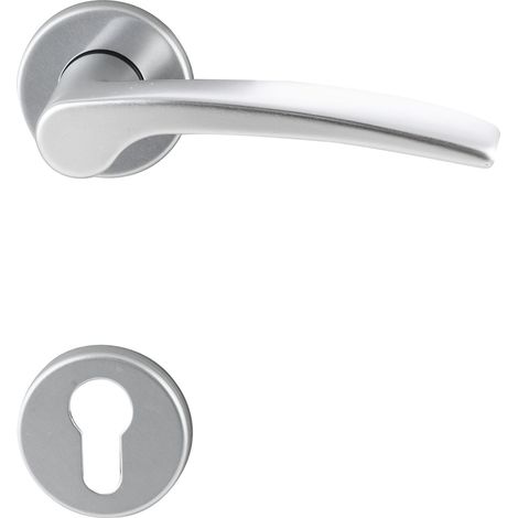 Drückergarnitur TRIEST - auf Rosette PZ, 38 - 42, Aluminium silber eloxiert (1/2)