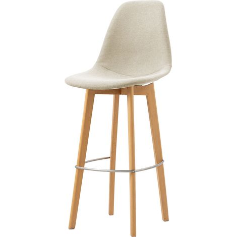 Tabouret de bar avec piètement empilable - Assise en tissu Bois/Beige (Lot de 4) - Feros