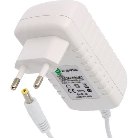 POSB12200A-WH: Alimentatore switching 12V/2A/24W bianco, adattatore orizzontale, presa CA: CEE7/16, spina CC: 2.1/5.5(+)