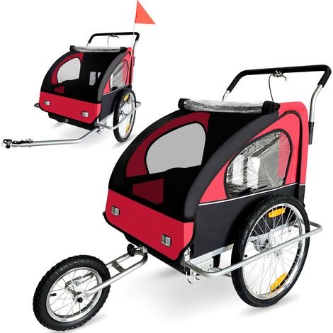 SAMAX Remorque Vélo convertible Jogger 2en1 Enfant - en Rouge/Noir - Silver Frame (1/5)