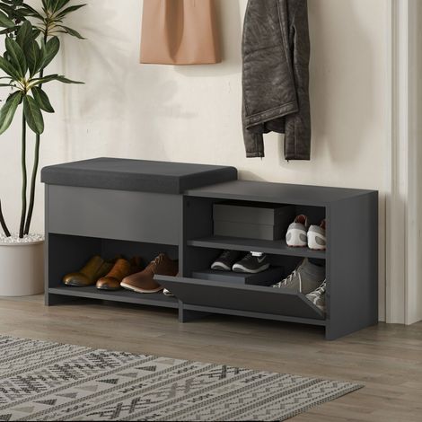 Mueble Zapatero Nuri, Armario para 8 Pares, 1 Estante, 2 Puertas, 120x41x51h cm Negro Antracita (1/5)