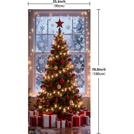 Décorations de Noël 2025 : accessoires, toile de fond, décoration de cour extérieure, rideau/suspension de porte - 90 x 180 cm - Lot de 2