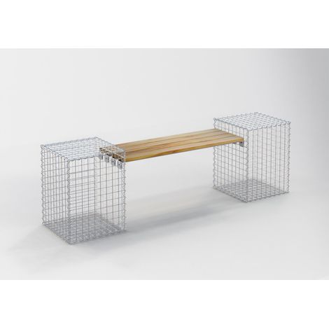 Gabiondeco - Banc de jardin Teck 205 cm x 60 cm x 37 cm. maillage 5 x 5 cm. - Made in Germany (1/3)