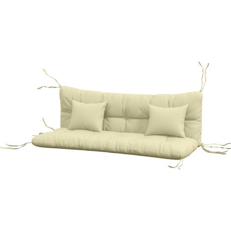 Lot de 4 coussins de chaise 150x50 cm, rembourrage épais 10 cm, imperméable, avec liens de fixation, blanc crème