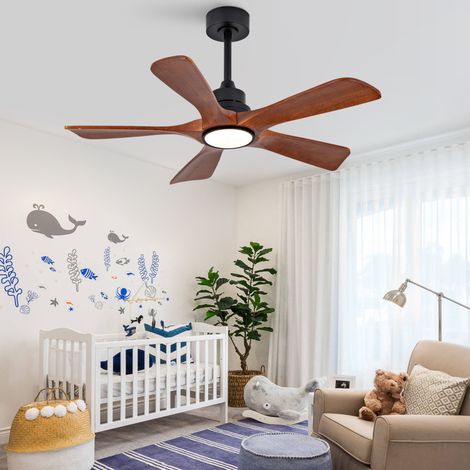 Ventilateur de plafond 42" avec éclairage LED, 5 pales, 6 vitesses, bois et métal, noyer noir (1/5)