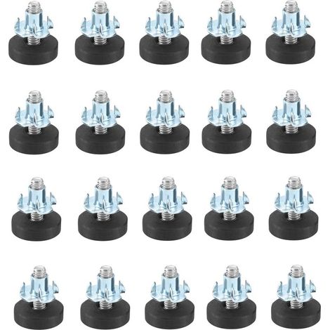 Set of 20 adjustable furniture feet with leveling screws - Leveling screws - With M6 push-in nuts - Diameter: 22 mm - Height-adjustable base - For table and cabinet legs - IN (1/5)