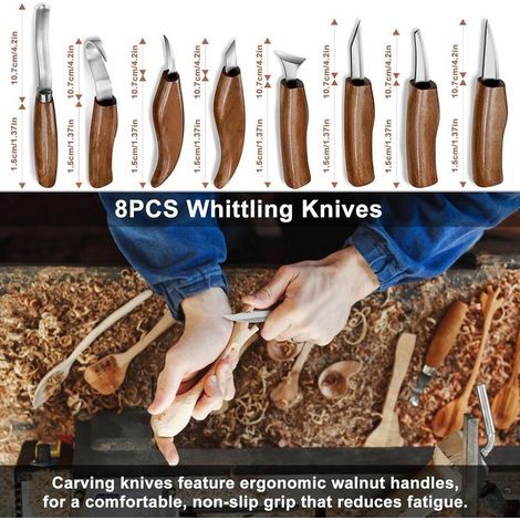 Kit de sculpture sur bois pour débutants, Kit d'outils de sculpture sur bois 15PCS, Blocs de sculpture en bois de tilleul, Gants, Sac à roulettes, Aiguisoir pour Kit de sculpture sur bois (1/5)