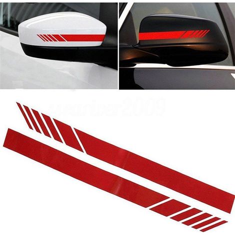 14x1.4cm Car Rearview Mirror Sticker with Stripes, Pack of 4 (Red)