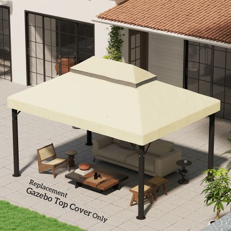 Toile de rechange pour tonnelle 4x3m, 2 niveaux, UPF30+, trous de drainage, crème