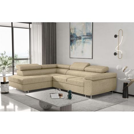 Ecksofa Sofa JADE Stoff Ascot Champagner mit Schlaffunktion Ottomane Links (1/2)