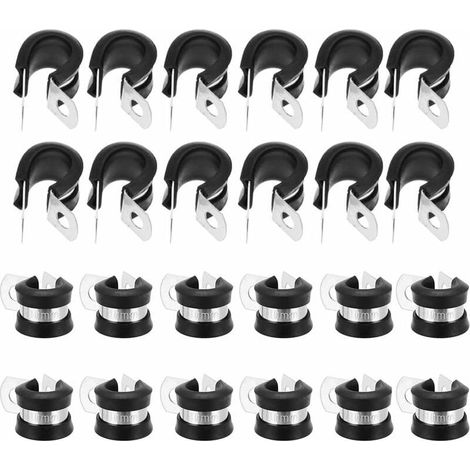 24 pices Colliers de Serrage en Acier Inoxydable 10mm Colliers de Fixation de Tubes P-clips avec Revtement en Caoutchouc pour l\'lectricit Automobile Tube Tuyau Fil Corde Cble (1/5)