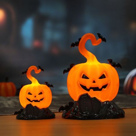Lot de 2 Lanternes Citrouille Halloween Grande et Petite Décoration Lumineuse à Piles Ambiance Automne Table Salon Bar Fête (1/5)
