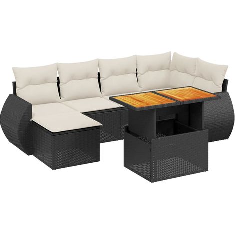 Maison Exclusive - Salon de jardin 7 pcs avec coussins noir résine tressée (1/3)