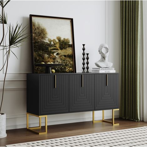 Aparador 3 puertas 44.6x52.5 cm negro MDF con estantes ajustables (1/5)