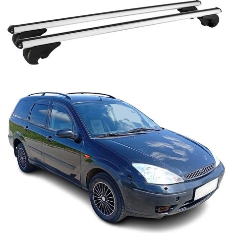 OMAC Aluminium Dachträger Querträger für Ford Focus I Turnier 1998-2005 – TÜV / DIN 75302:2019 – Abschließbar – Max. 75 kg – 2 Stangen Silber (1/5)