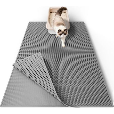 1 - Tapis Litiere Chat - Tapis De Litière - Design Double Couche Imperméable Et Antidérapant Pour Maison 76x61cm Gris (1/5)
