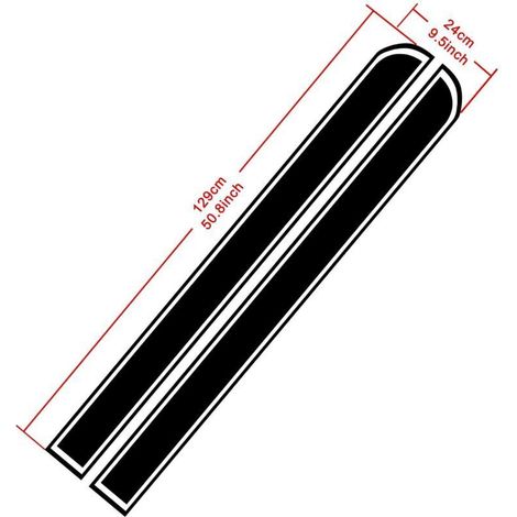 2 Pièces 129cm x 24cm Autocollant à Rayures pour Capot de Voiture Auto Racing Body Side Stripe Decal Capot Toit Jupe Bumper Stripe Decal Modifié Vinyle Décoration pour Voiture (Noir) (1/3)