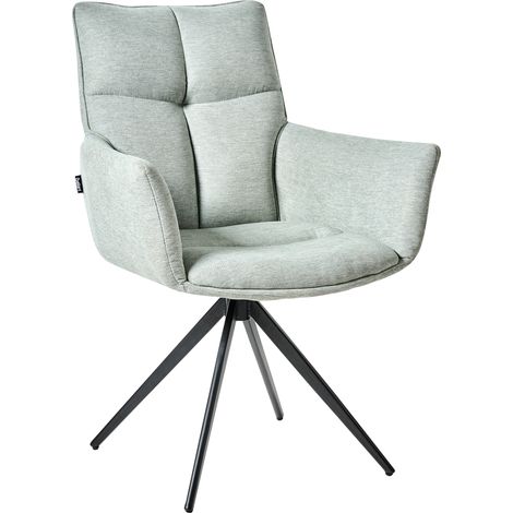 Silla de comedor giratoria tapicería de poliéster patas de hierro negro reposabrazos de estilo moderno muebles de comedor verde menta Corbie