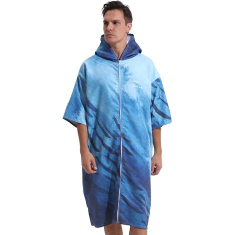 1 peignoir de plage, à capuche et double fermeture éclair, tissu 150D résistant au rétrécissement, 110 x 80 cm, polyvalent bain/plage (1/5)