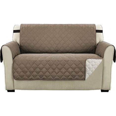 Housse De Canapé - Microfibre Réversible Double Face Matelassée - Pour Canapé 2 Places - Taupe - Avec Sangles Élastiques Antidérapantes (1/5)